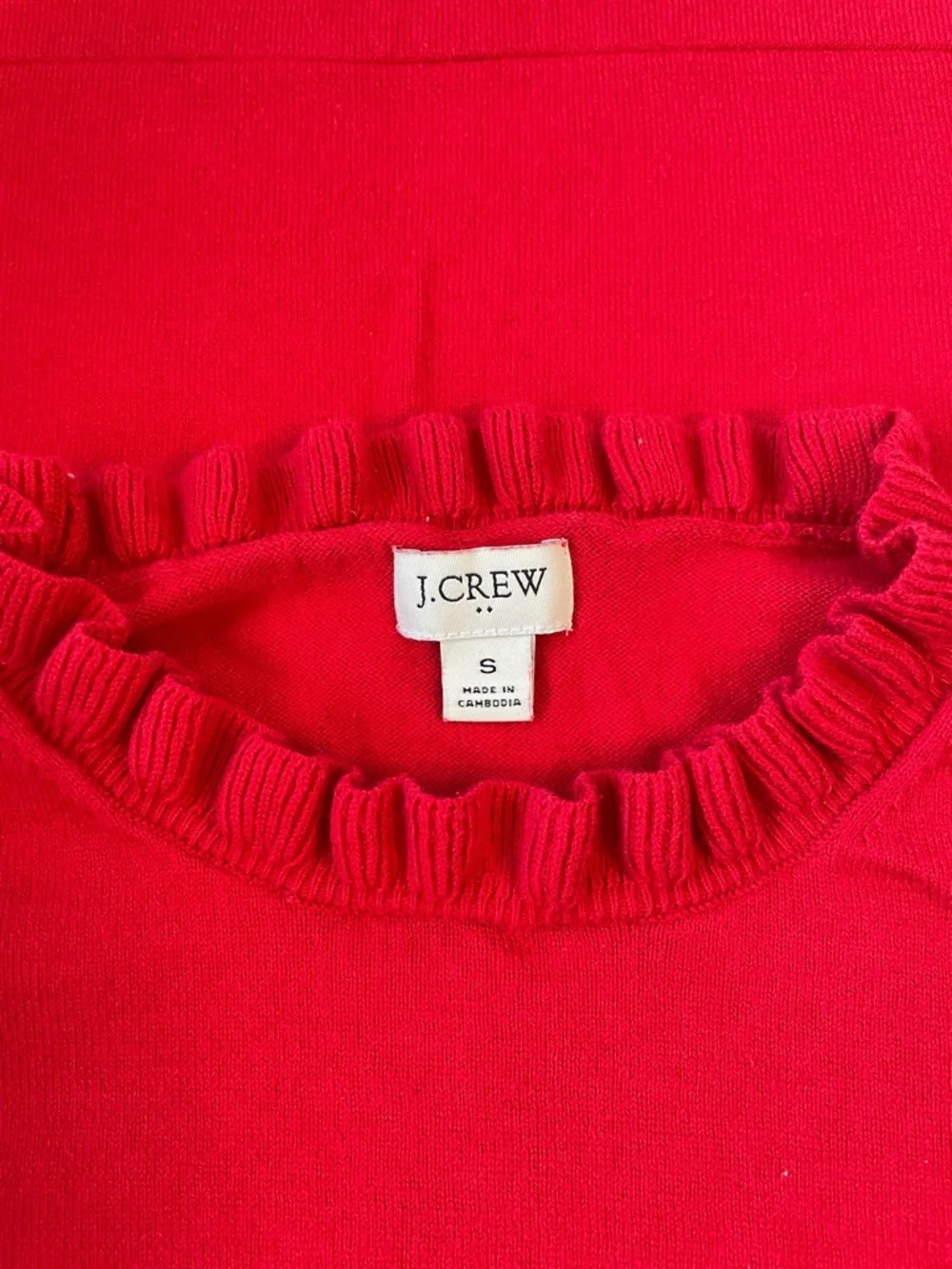 J. Crew Red Ruffle Turtleneck Sweater. Size Small. - Picture 3 of 4